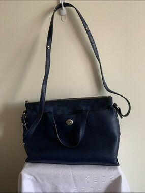 Aimee Kestenberg Navy Leather Shoulder Bag with Top Zip